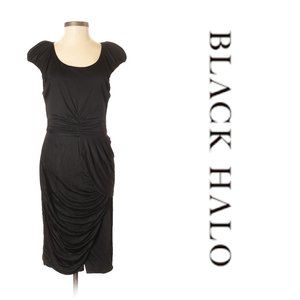 Black Halo Cap Sleeve Stretch Drape Front Cocktail Dress- Sz. Sm